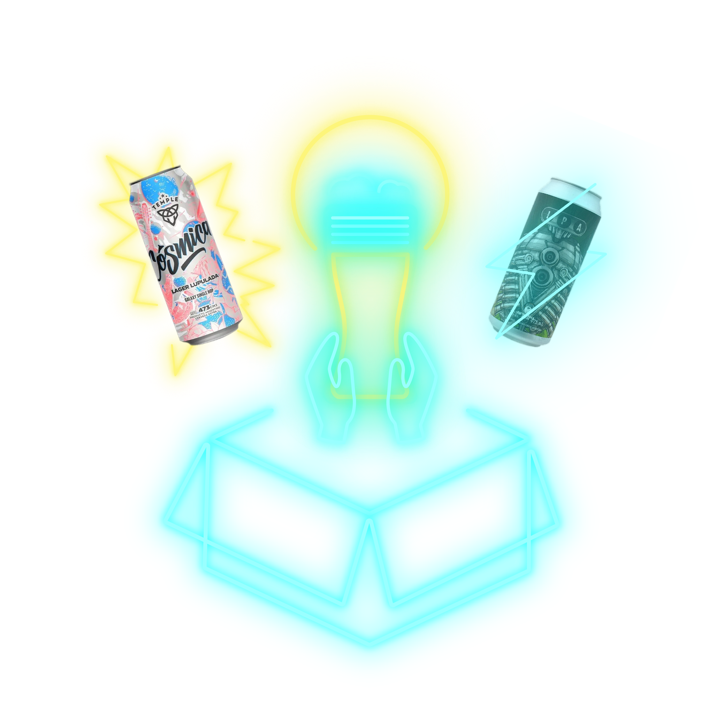 ilustracion de caja abierta con latas de cerveza